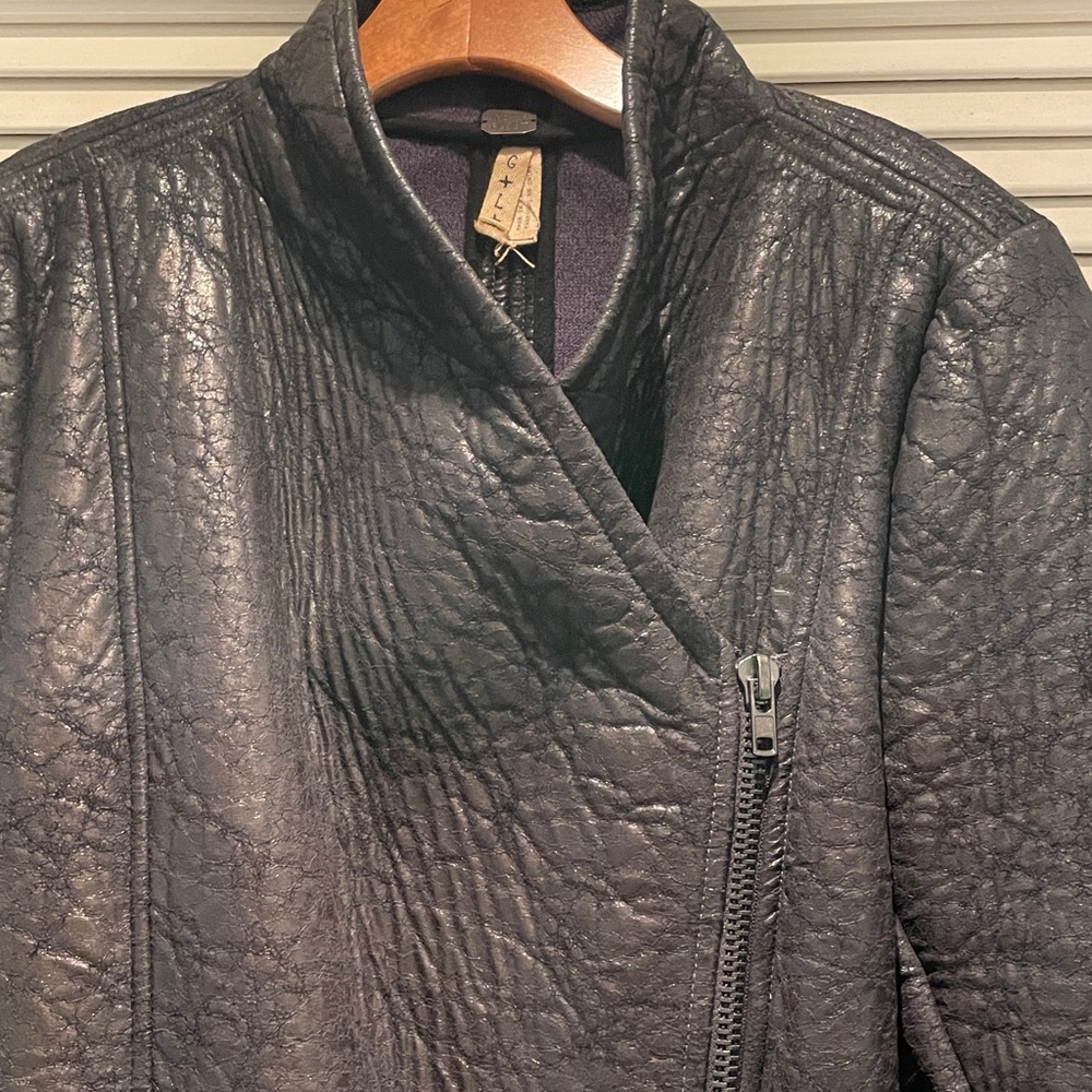 Free people black VEGAN leather jacket with asymmetric front, size L-XL
